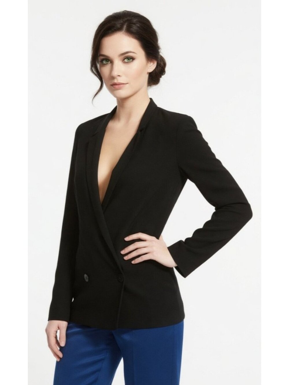 Halston Heritage Black  Wool Blend Double breasted Blazer Jacket